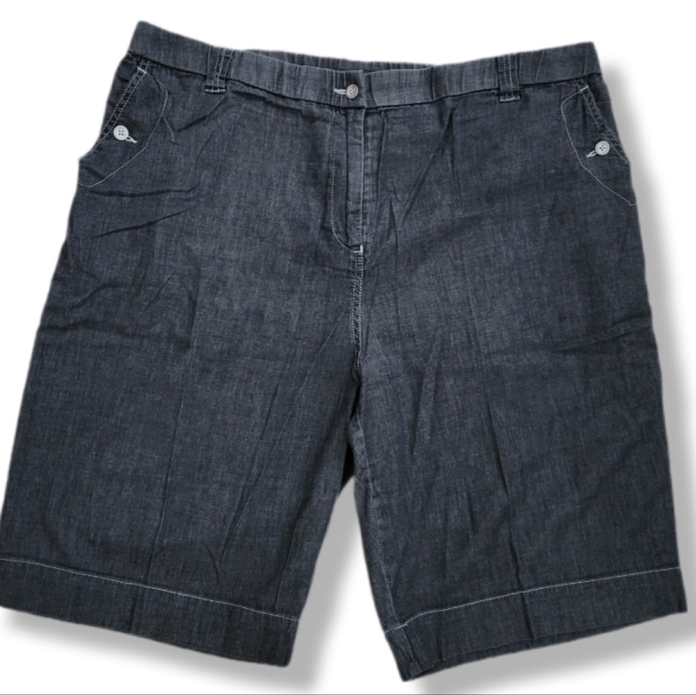 Susan Graver FadedBlack Bermuda Shorts Tailored Fit Button Detail On Pockets 2X